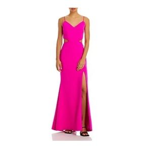 AQUA Bloomingdales Scuba Crepe Side Cutout Hot Pink Gown